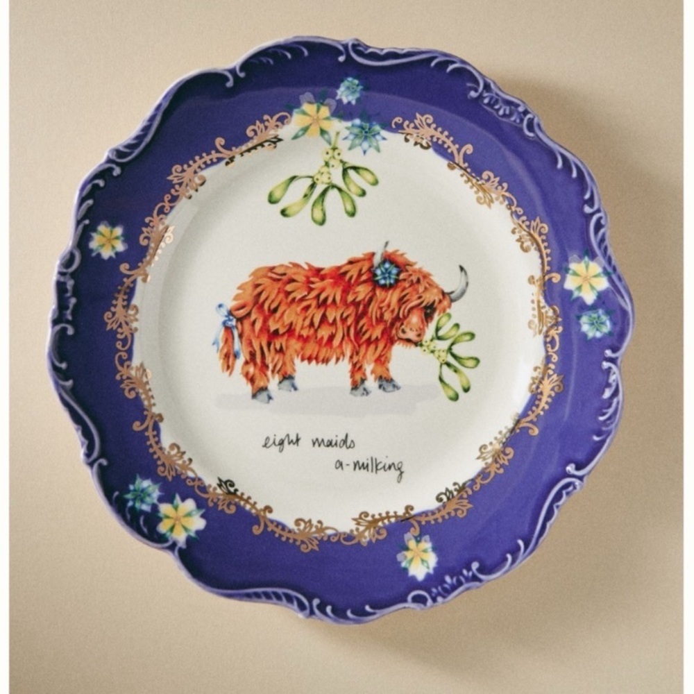 Lou Rota Twelve Days of Christmas 8 Maids A-milking Dessert Plate